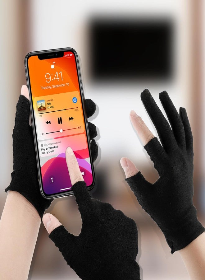 Dimeho 6 Pairs Moisturizing Cotton Gloves Touchscreen Overnight Sleeping Gloves Lightweight Nighttime Lotion Gloves for Bedtime Dry Hand Therapy Sensitive Irritated Skin SPA (Black) - Image 4